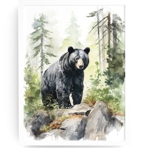 Watercolor Black Bear Portrait Wall Art Illustration Print Poster Unframed